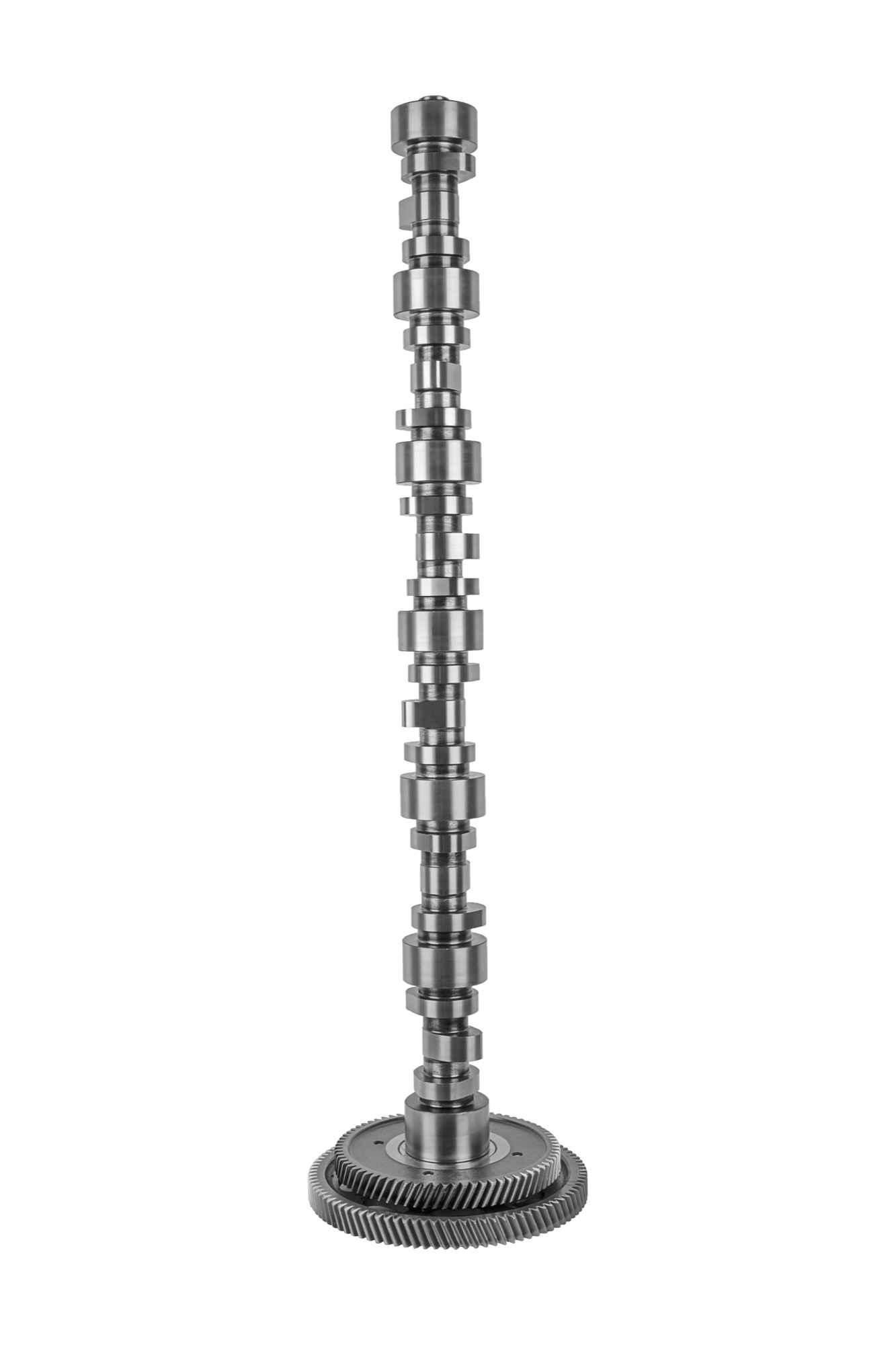 Forged and ground camshaft with drive gear, made for Mercedes-Benz OM-series engine applications